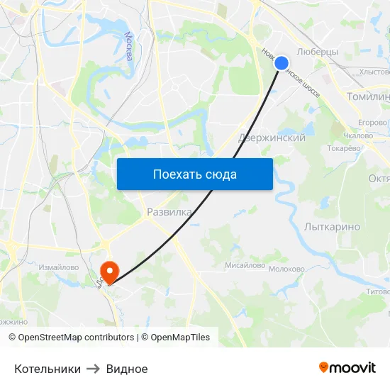 Котельники to Видное map