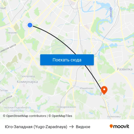 Юго-Западная (Yugo-Zapadnaya) to Видное map