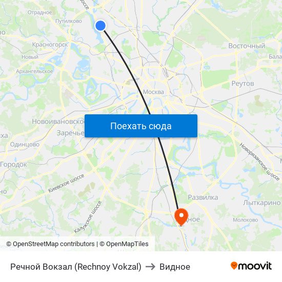 Речной Вокзал (Rechnoy Vokzal) to Видное map