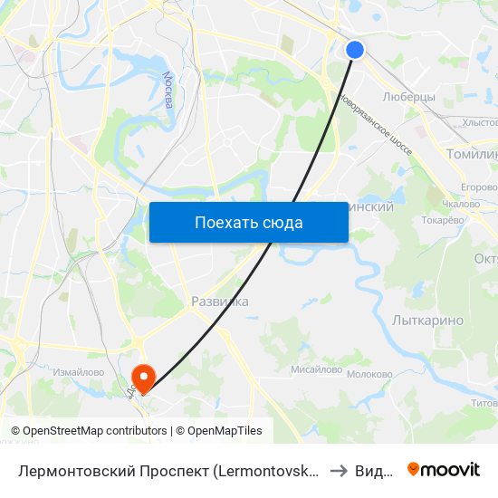 Лермонтовский Проспект (Lermontovsky Prospekt) to Видное map