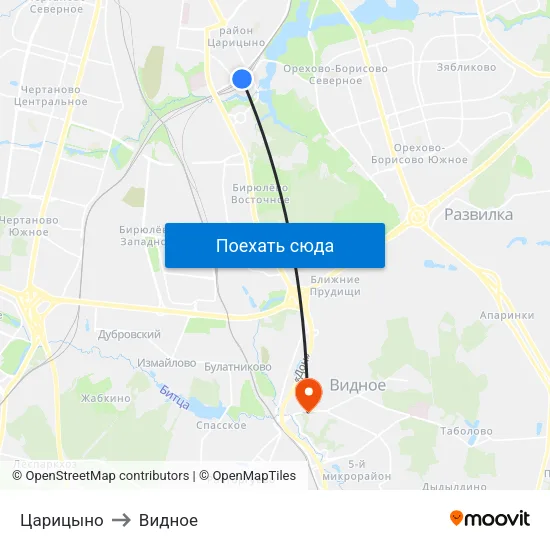 Царицыно to Видное map