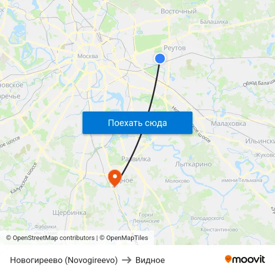 Новогиреево (Novogireevo) to Видное map