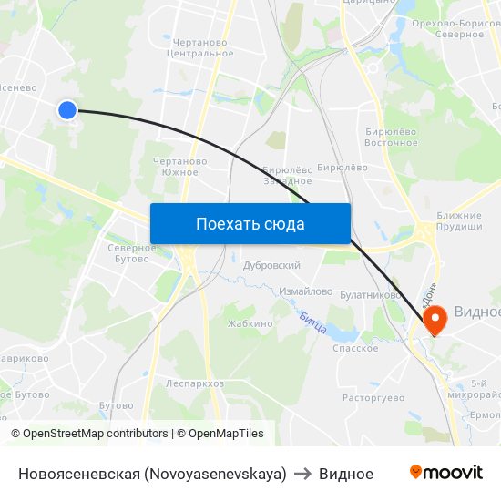 Новоясеневская (Novoyasenevskaya) to Видное map