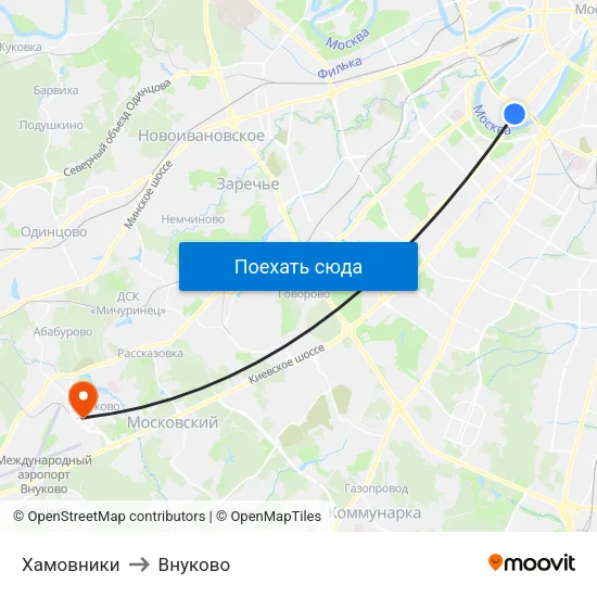 Хамовники to Внуково map