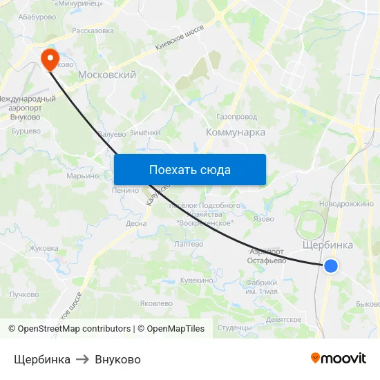Щербинка to Внуково map
