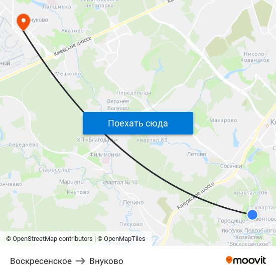 Воскресенское to Внуково map