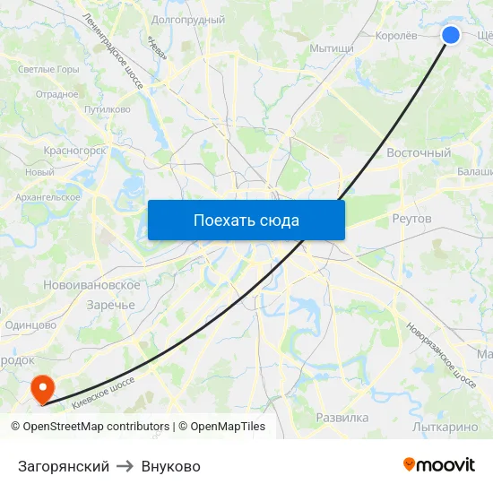 Загорянский to Внуково map