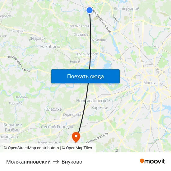 Молжаниновский to Внуково map