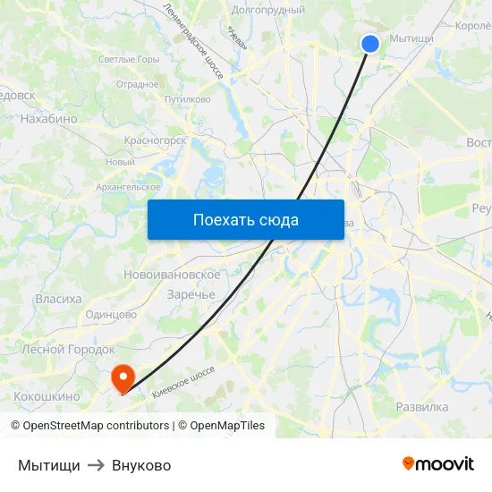 Мытищи to Внуково map