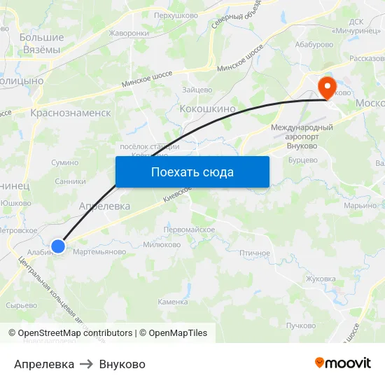 Апрелевка to Внуково map