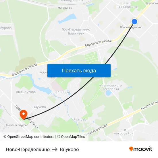 Ново-Переделкино to Внуково map
