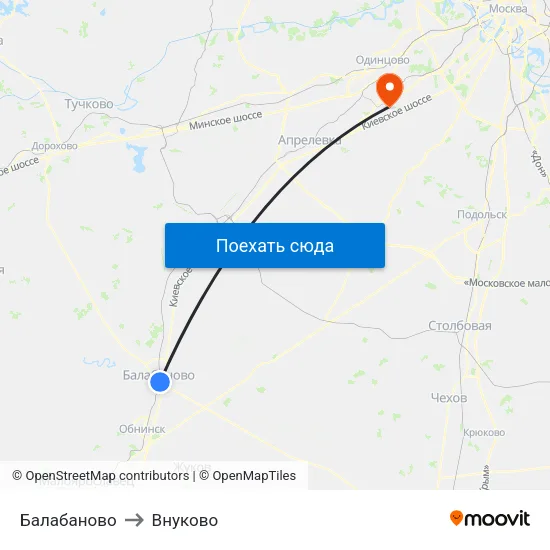 Балабаново to Внуково map