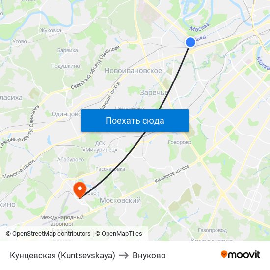 Кунцевская (Kuntsevskaya) to Внуково map