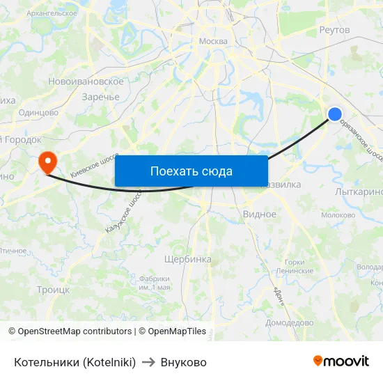 Котельники (Kotelniki) to Внуково map