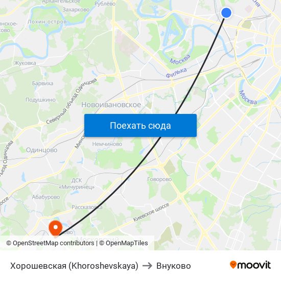 Хорошевская (Khoroshevskaya) to Внуково map