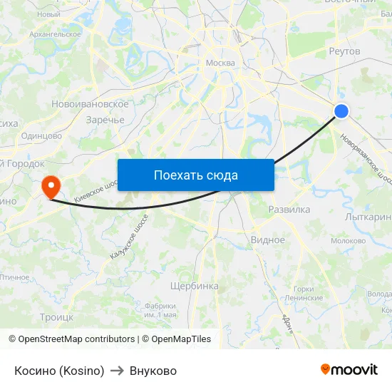 Косино (Kosino) to Внуково map