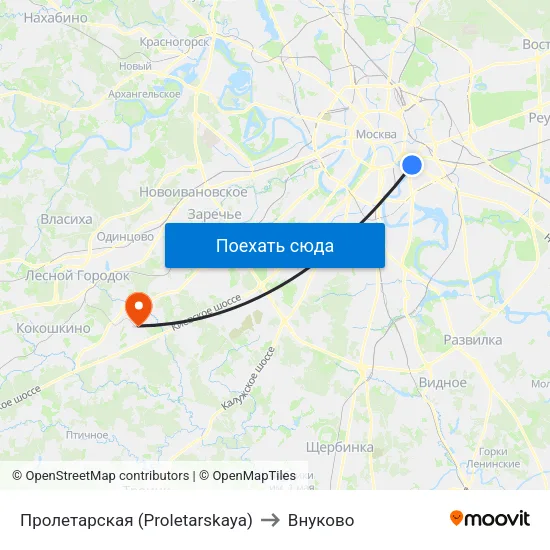 Пролетарская (Proletarskaya) to Внуково map