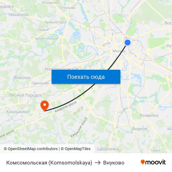 Комсомольская (Komsomolskaya) to Внуково map