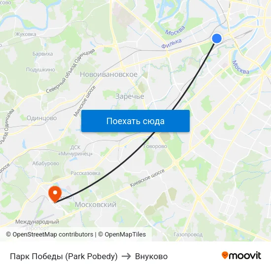 Парк Победы (Park Pobedy) to Внуково map