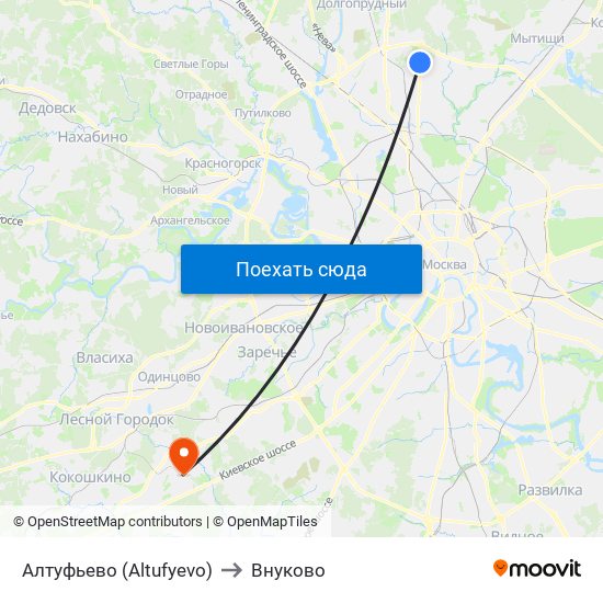 Алтуфьево (Altufyevo) to Внуково map