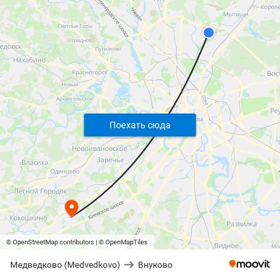 Медведково (Medvedkovo) to Внуково map