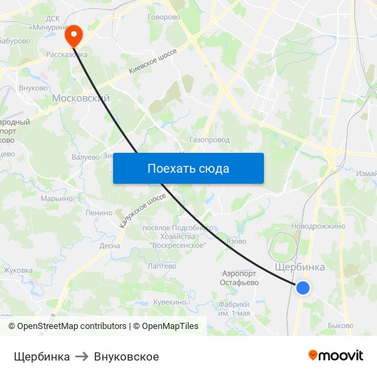 Щербинка to Внуковское map