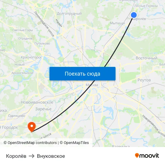 Королёв to Внуковское map