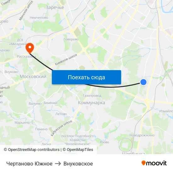 Чертаново Южное to Внуковское map