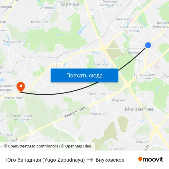 Юго-Западная (Yugo-Zapadnaya) to Внуковское map