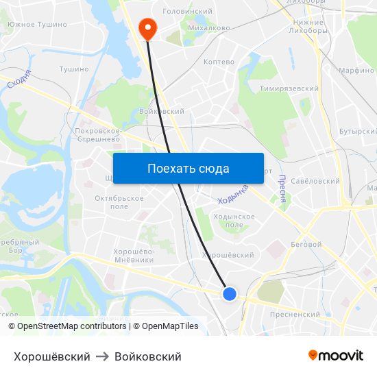 Хорошёвский to Войковский map