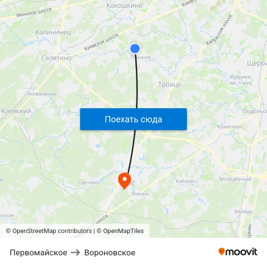 Первомайское to Вороновское map