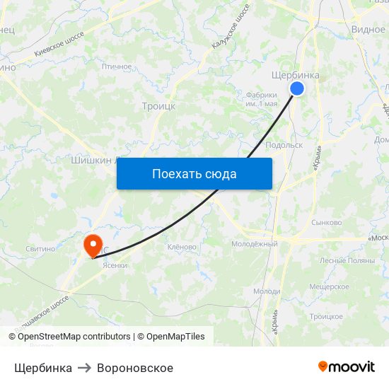 Щербинка to Вороновское map