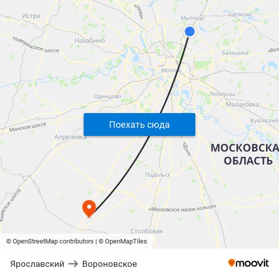 Ярославский to Вороновское map