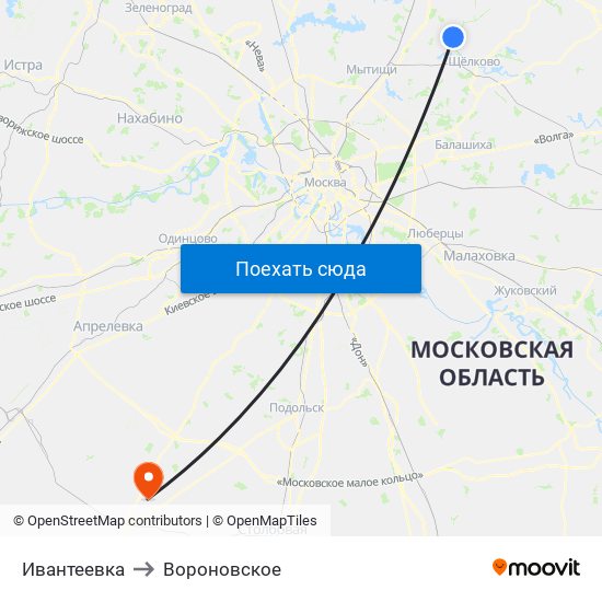 Ивантеевка to Вороновское map