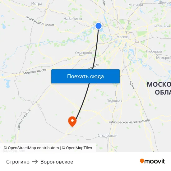 Строгино to Вороновское map