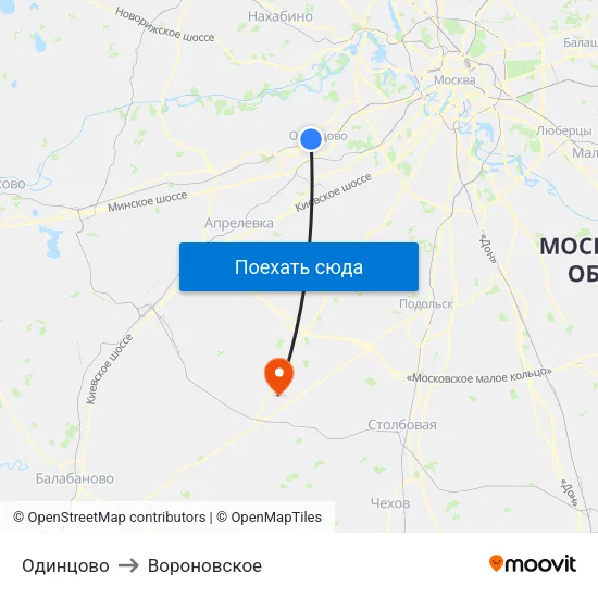Одинцово to Вороновское map