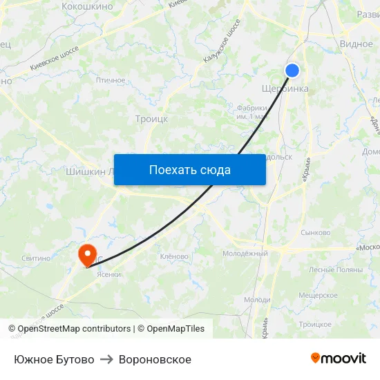 Южное Бутово to Вороновское map