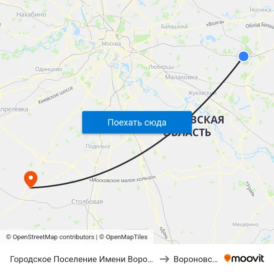 Городское Поселение Имени Воровского to Вороновское map