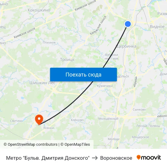Метро "Бульв. Дмитрия Донского" to Вороновское map