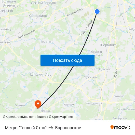 Метро "Теплый Стан" to Вороновское map