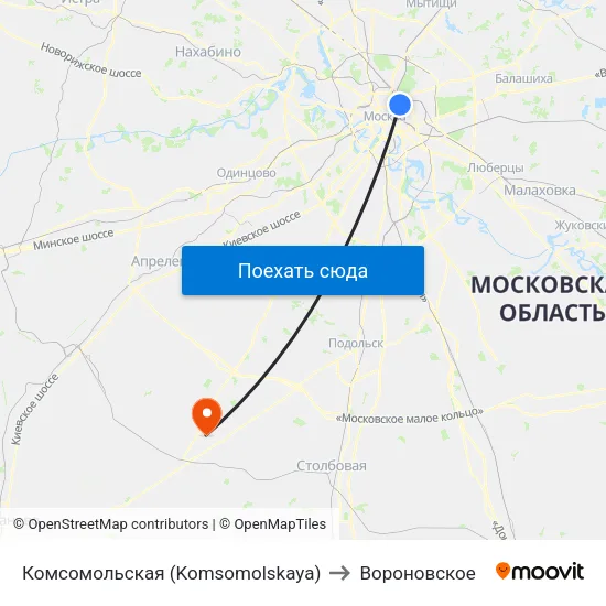 Комсомольская (Komsomolskaya) to Вороновское map