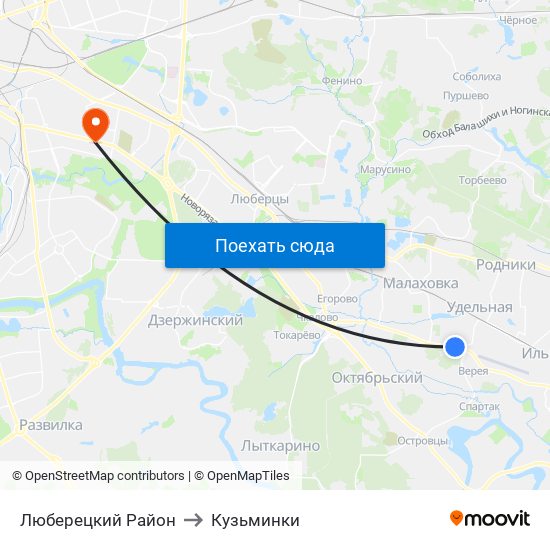 Люберецкий Район to Кузьминки map