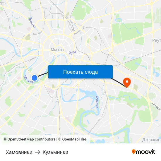 Хамовники to Кузьминки map