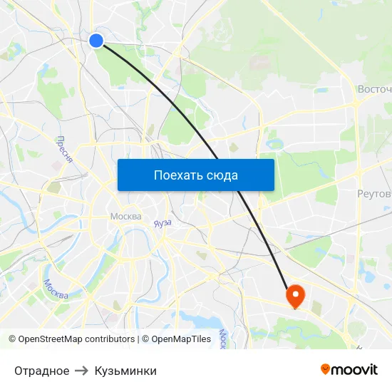 Отрадное to Кузьминки map
