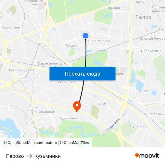 Перово to Кузьминки map