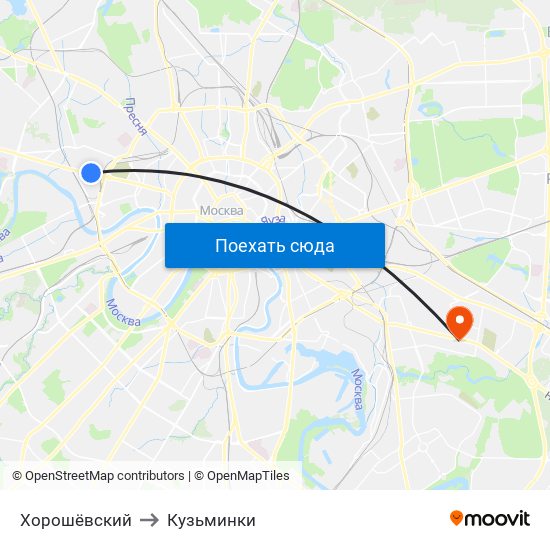 Хорошёвский to Кузьминки map