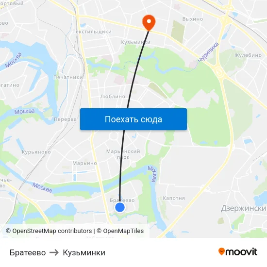 Братеево to Кузьминки map