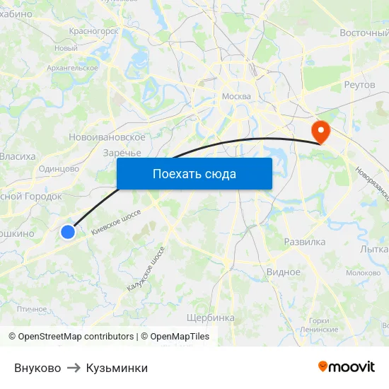 Внуково to Кузьминки map