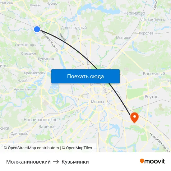 Молжаниновский to Кузьминки map