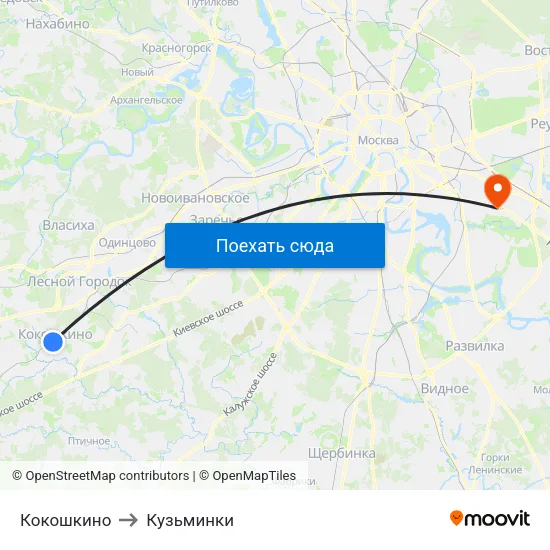 Кокошкино to Кузьминки map